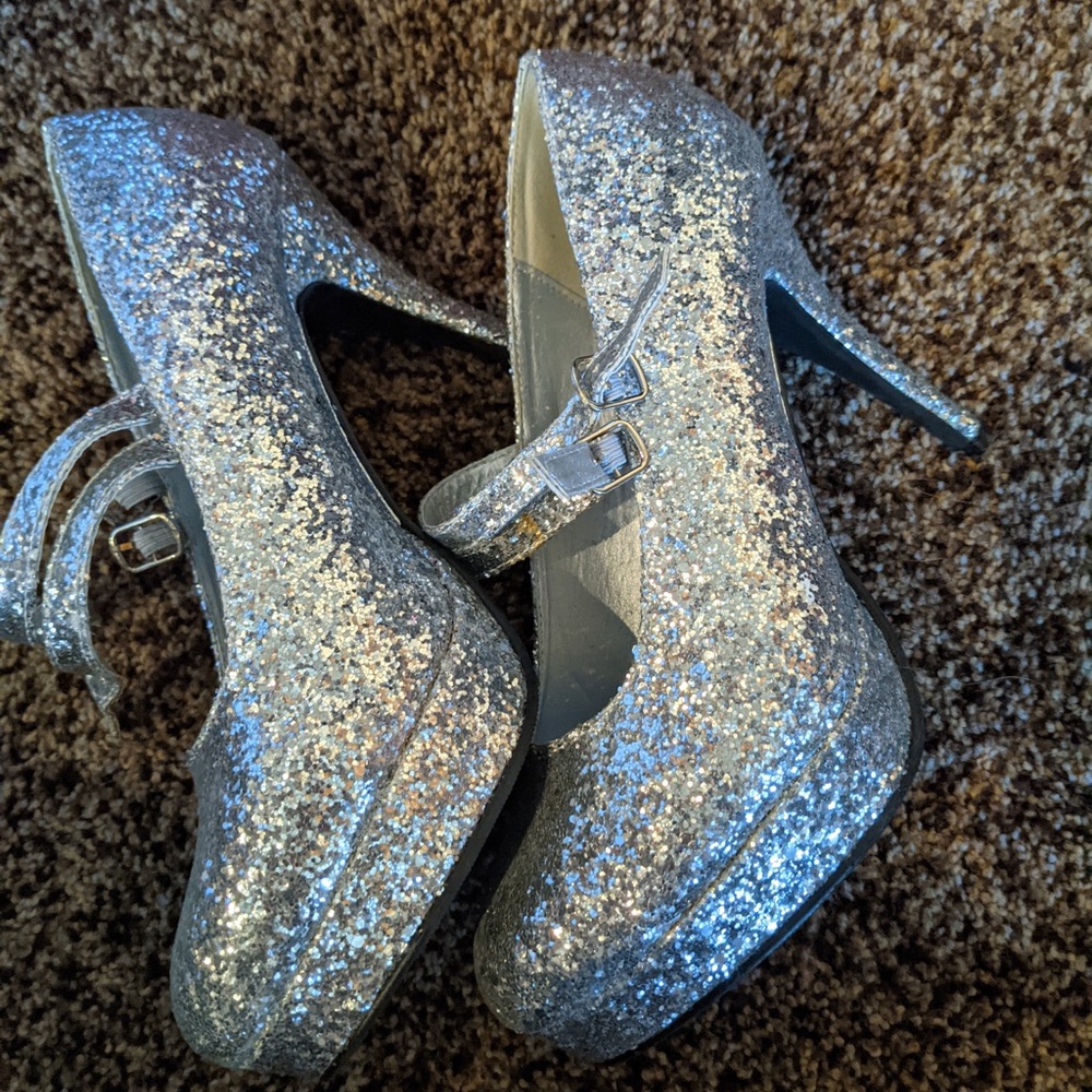 Silver Glitter Stilettos By Ellie